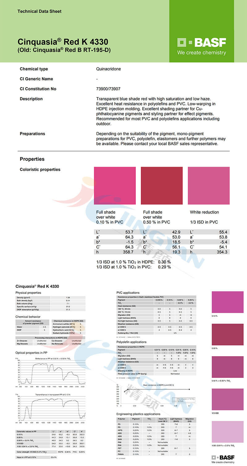 BASF Cinquasia Red K4330(P.V19)巴斯夫有机颜料红K4330/B RT-195-D